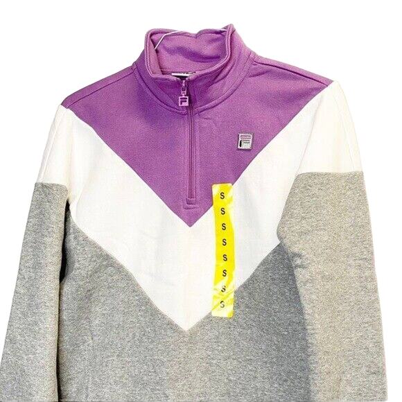 Fila colorblock patterns bomber jacket white purple sz S 1/2 zip stand collar - Picture 13 of 14